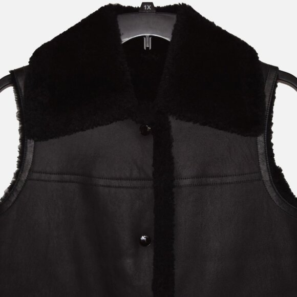 COACH Lamb Shearling Leather Reversible Snap Closure Black Vest Size M - Picture 3 of 10